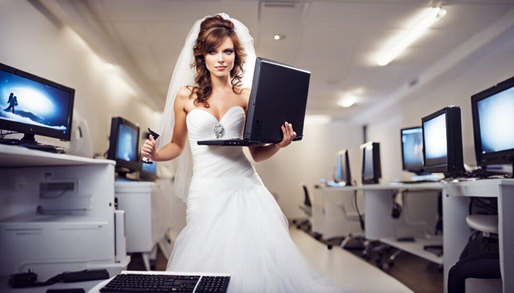Braut mit Laptop